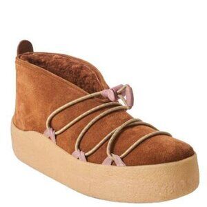 NWT Free People Snowdrop Micro Mukluk Boots in Burnt Caramel Suede